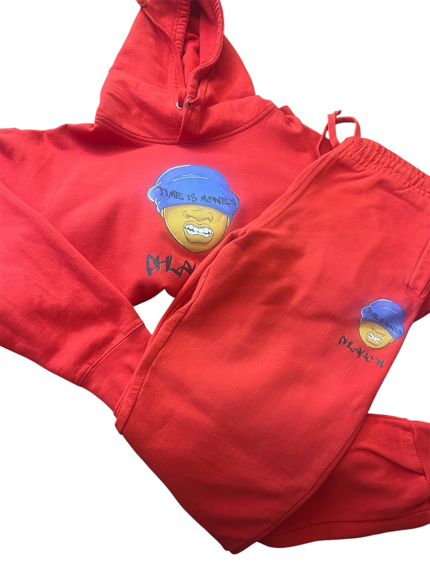 PHLAUCN APPAREL TIMEE IS MONEY RED  SWEATSUIT SET