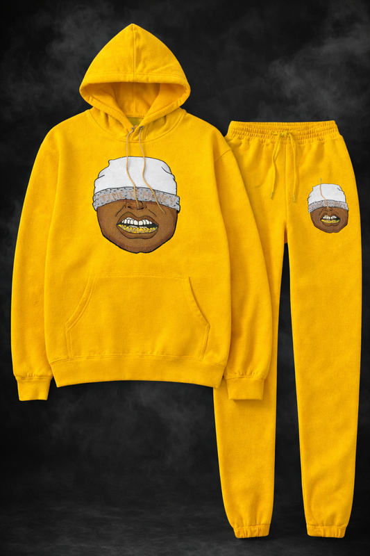 Phlaucn Apparel Premium Yellow Rhinestone Hoodie & Jogger Set