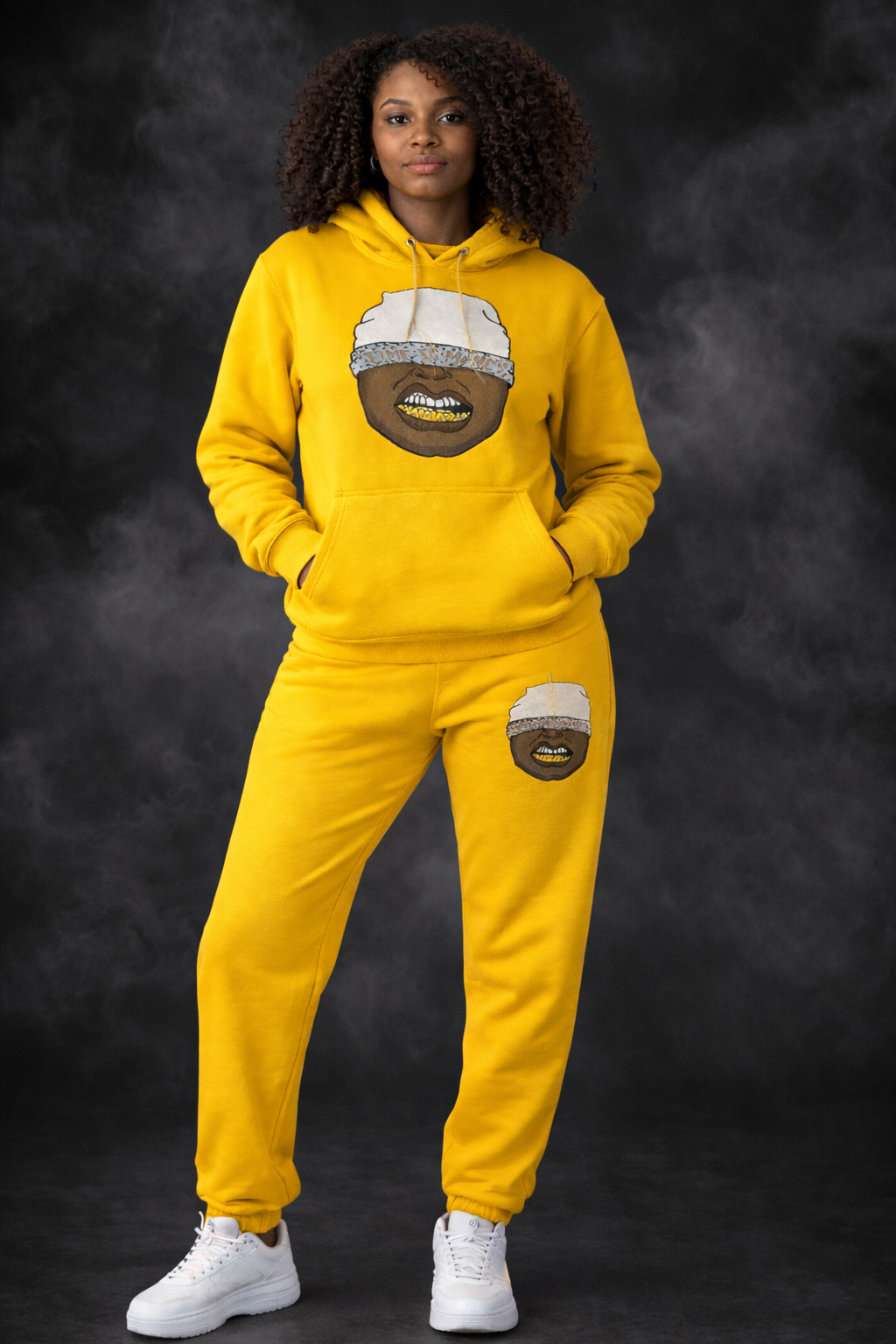 Phlaucn Apparel Rhinestone Embroidered yellow hoodie