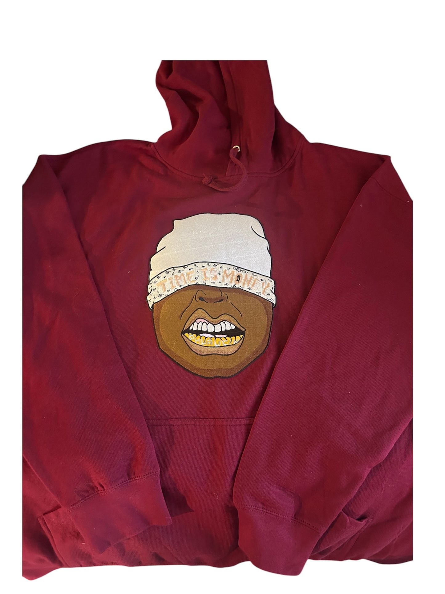 PHLAUCN TIME IS MONEYEMBROIDERED BURGUNDY HOOIDIE